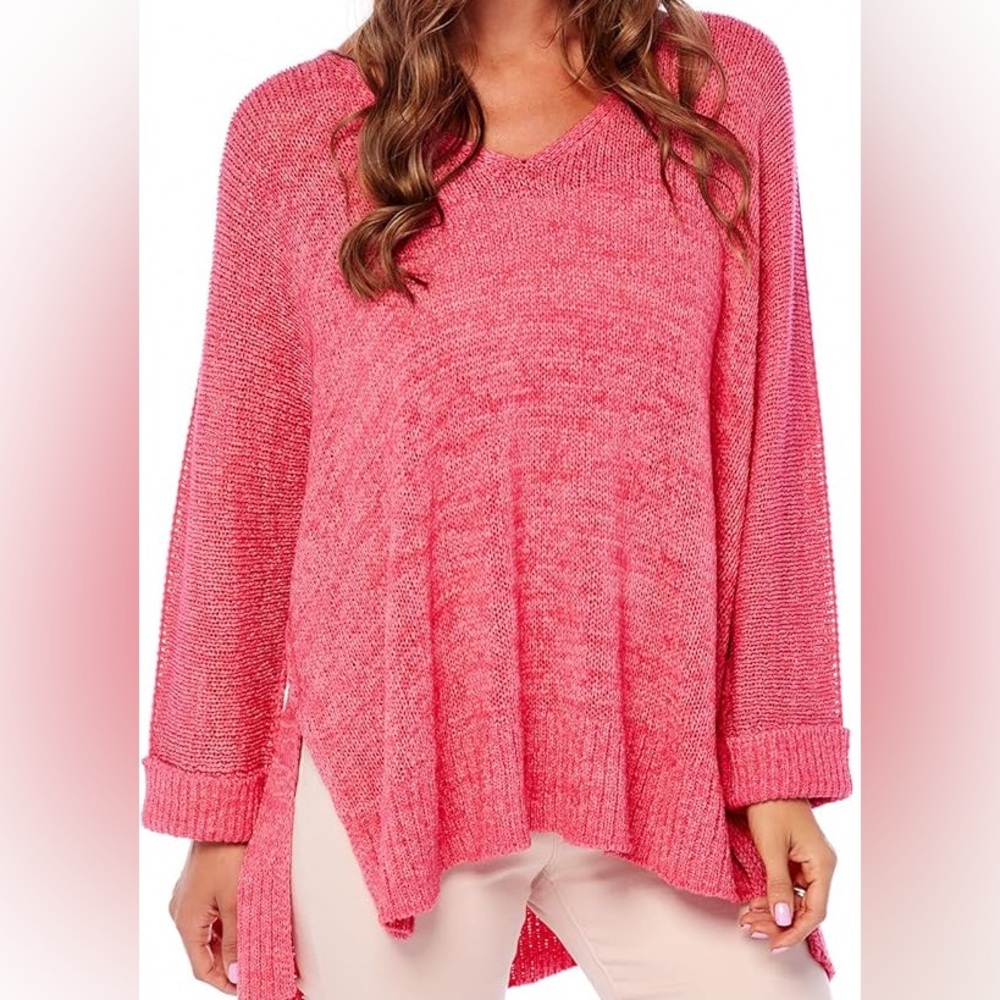 Mud Pie V-Neck Sweater in Vibrant Pink